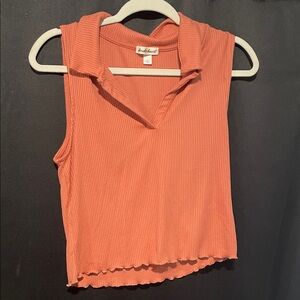 Ambiance Coral Sleeveless Collared Crop Top